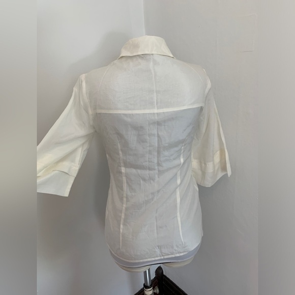 Kensie Pretty Button Down Blouse Top White Silky Classic Cream White Thin 3/4 - Picture 14 of 17